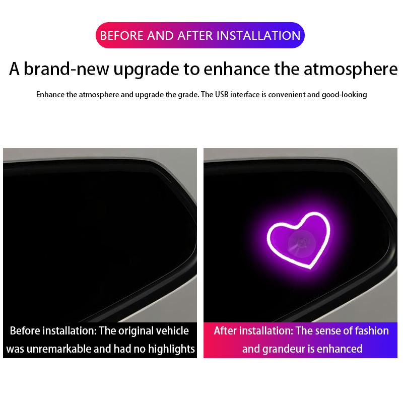 Car LED window lights interior decoration lights glowing heart atmosphere lights USB wiring car modification neon Car Decoration