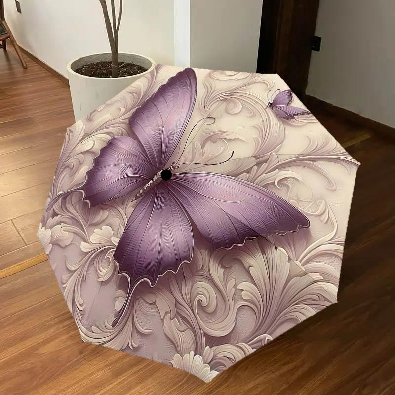 1PC Butterfly Floral Umbrella-8-Rib Reinforced Portable Folding Travel Suitable for All Seasons Outdoor Daily Use-H0385