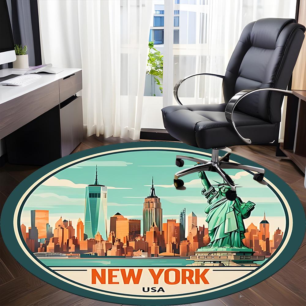 1pc New York Cityscape Office Round Area Rug, Indoor Mat Suitable ForOffice, Under Office Chairs Bedroom Living Room Home Decor, Room Deco,  N72