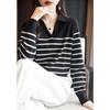 Demana Women's Wool V-neck Striped Knitted Sweater