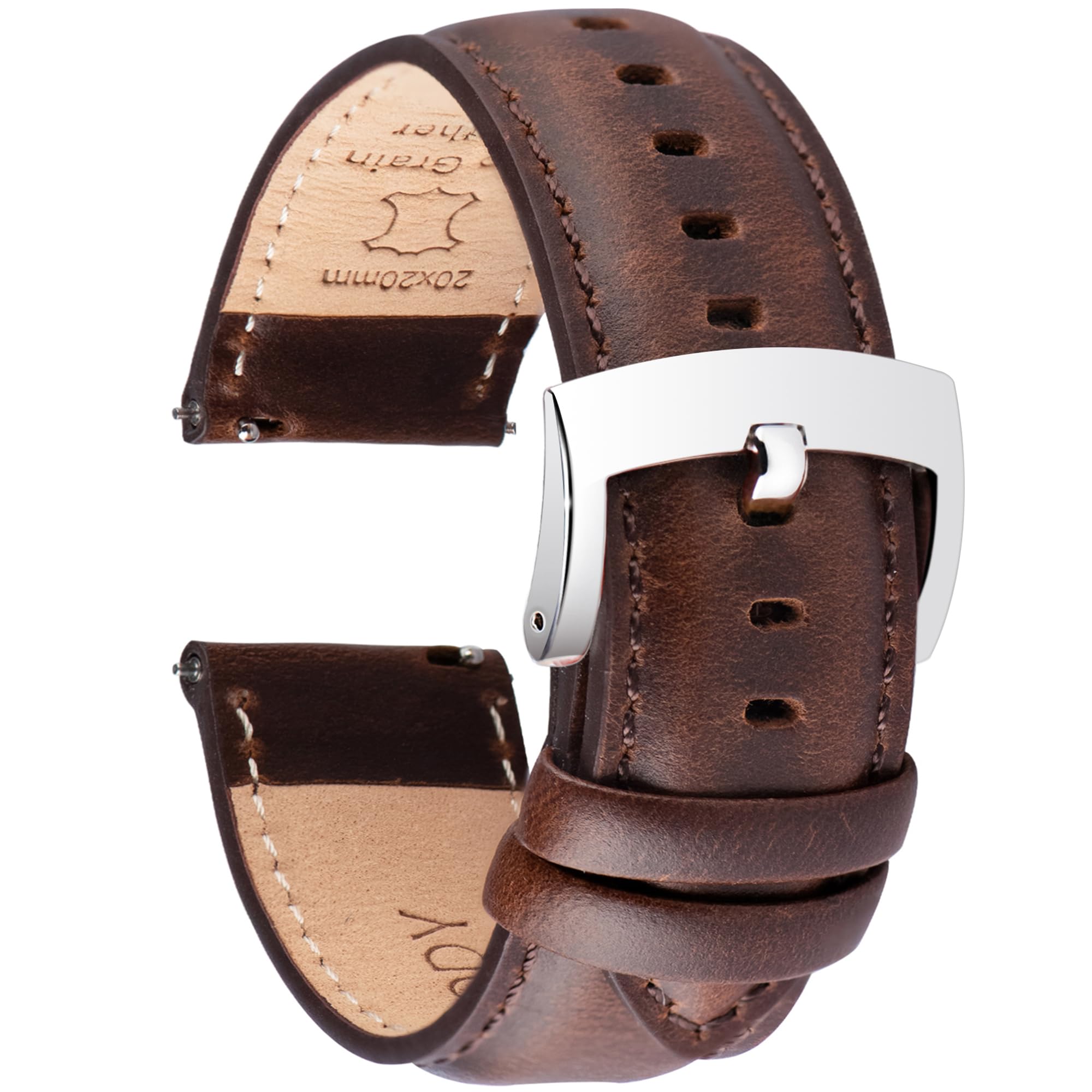 

Ottoody Genuine Leather Replacement Watch Band, 0.71, 0.75, 0.79, 0.83, 0.87 inch (18, 19, 20mm