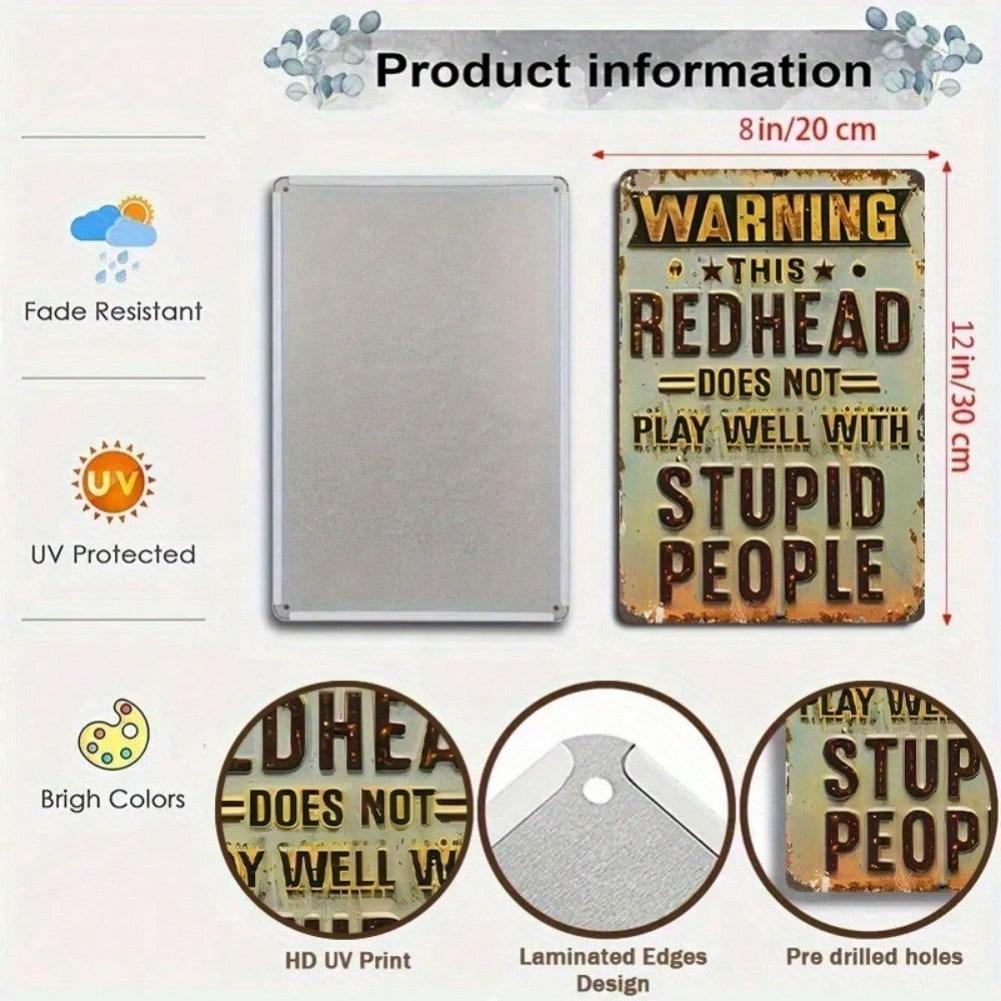 

Vintage Humorous Tin Sign Redhead Warning Wall Art Home Bar Decor 8x12 Inches 20x30 разноцветный