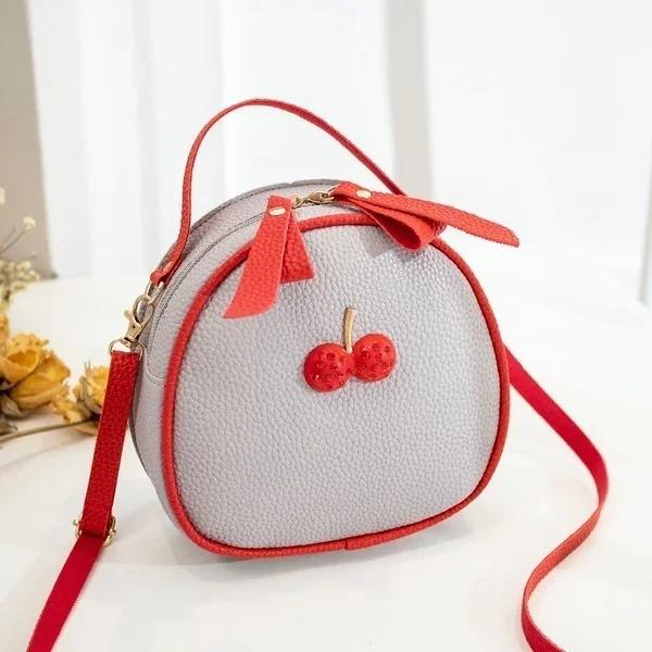 1 Pcs Cherry Small Backpack New Women's One-shoulder Messenger Mobile Phone Bag Litchi Pattern Contrast Color