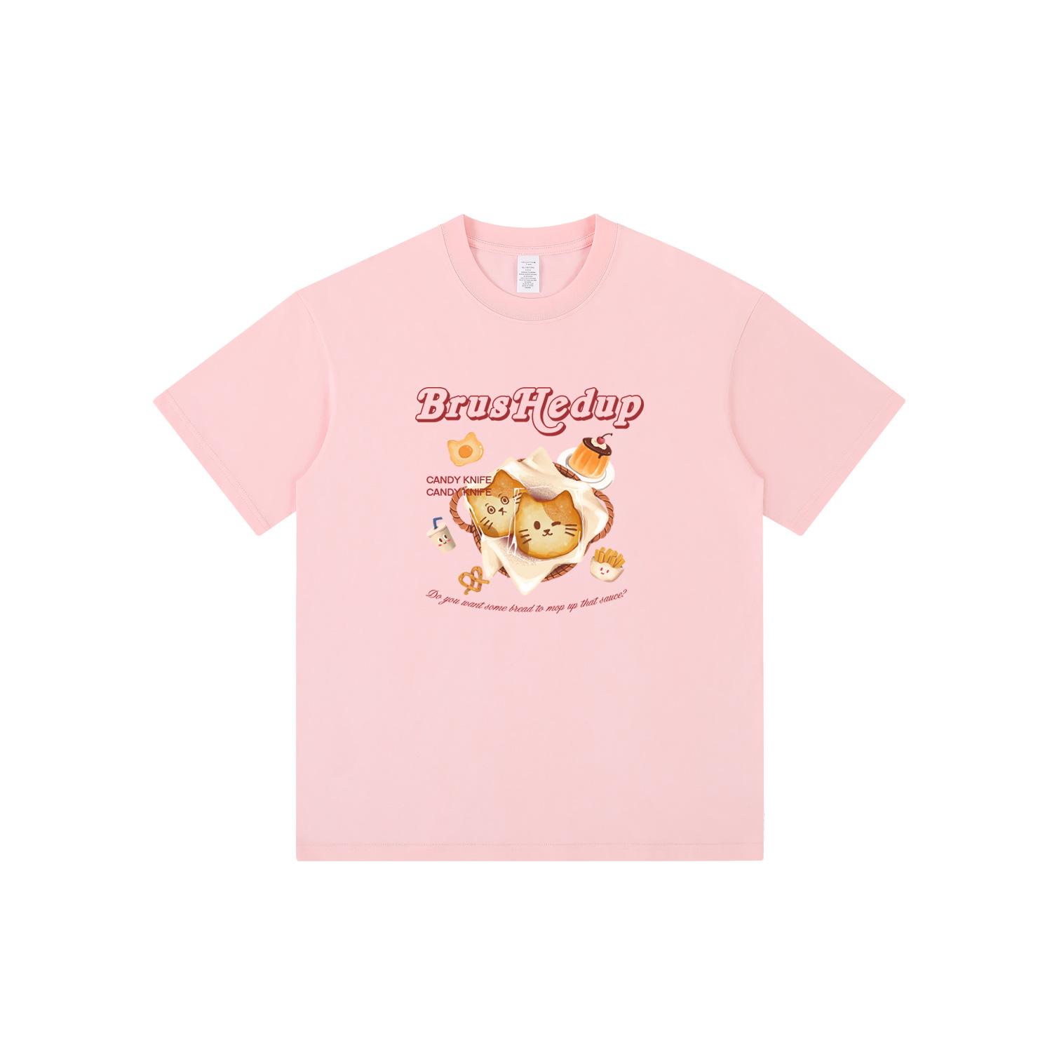 

Японская футболка с коротким рукавом с ретро-принтом тоста - Унисекс, повседневная, свободного кроя M розовый