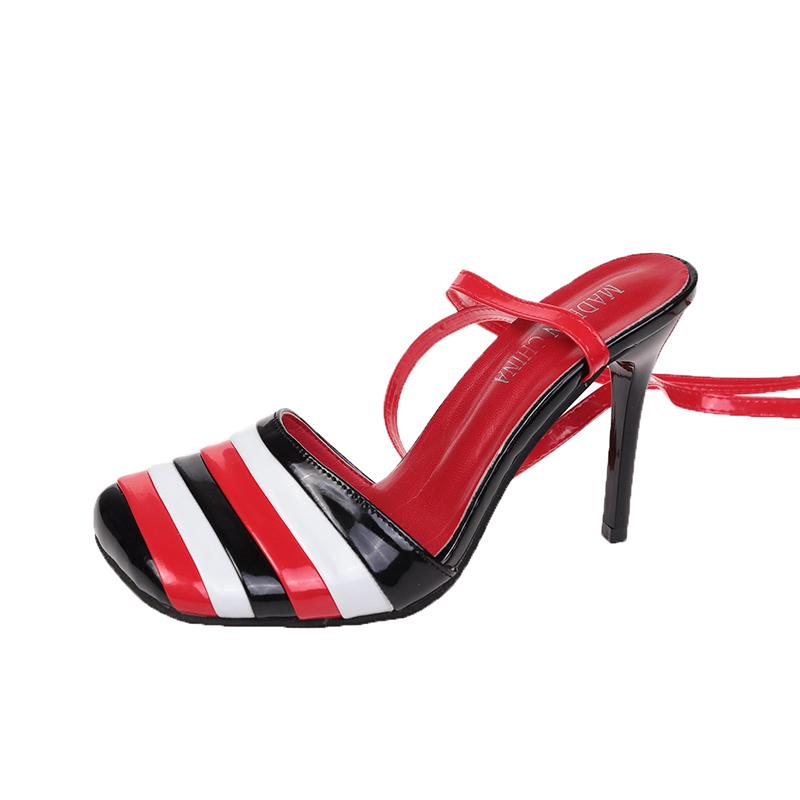 

Летние модные пикантные черные, красные туфли на шпильке с ремешком на щиколотке, вечерние модельные туфли на высоком каблуке со шнуровкой на шпильке, размер 42, сандалии Zapatos De Mujer 35