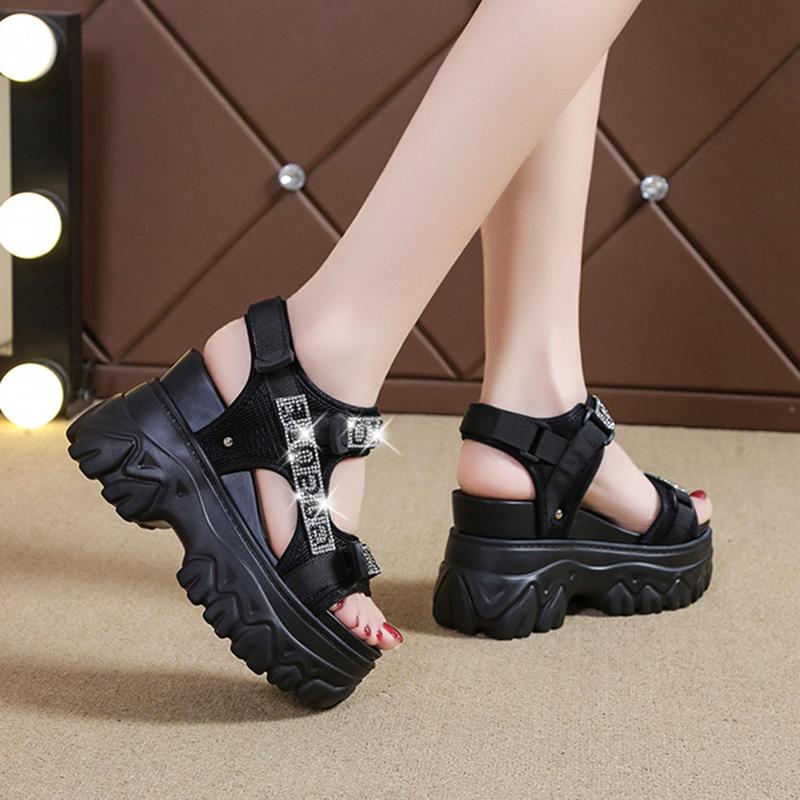 Dámské 9CM Robustní Platformové Módní Kamínkové Klínkové Sandály Letní Venkovní Ležérní Zvýšené Boty Plážové Pantofle Sandály 35-40