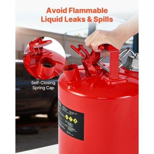 VEVOR Safety Gas Can, 19 L Type II Red Safety Can for Gasoline with Stainless Steel Flame Arrester, Self-Closing Lid, and Flexible Metal Spout
