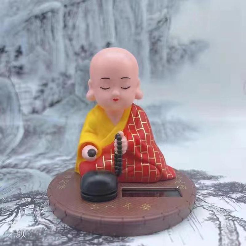 1Pc Car Dash Board Home Office Decoration Solar Powered Bobble Shaking Head Dancing Toy Buddhist Monk Figurines Statues