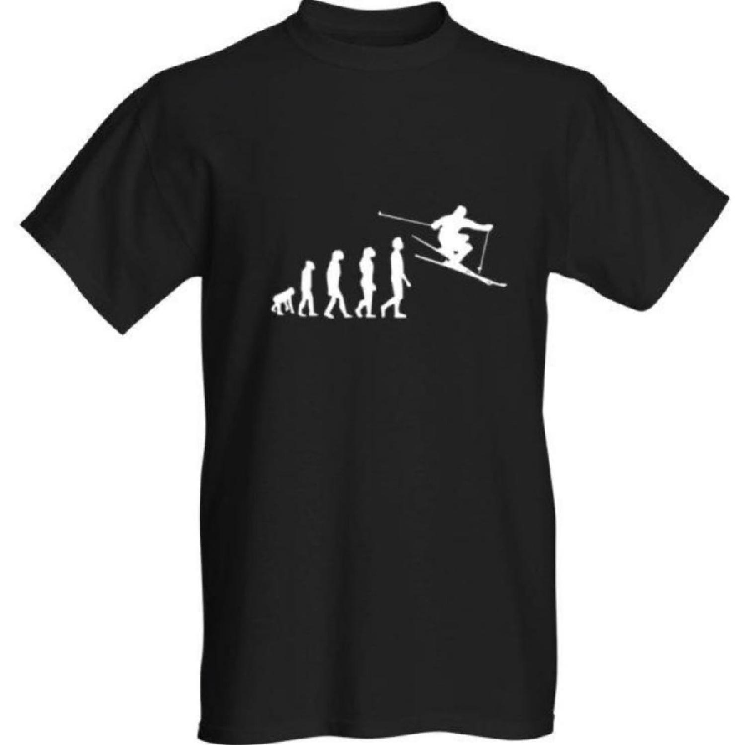 Classy Canuck Evolution of Skiing T-Shirt - Funny Sports Tee - White Design S