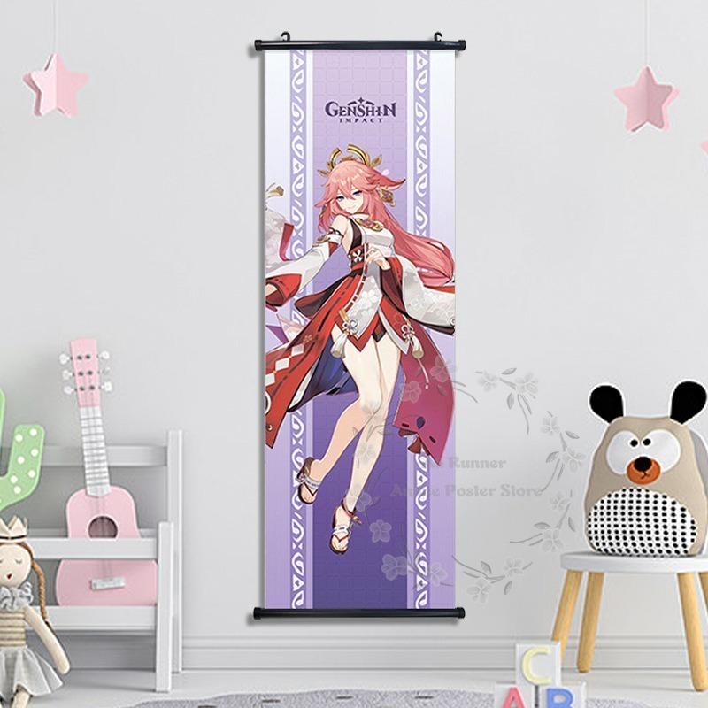 Impact Genshin Scroll Hanging Painting Anime Character Bedroom Decoration Painting Comic Exhibition Two-Dimensional Poster