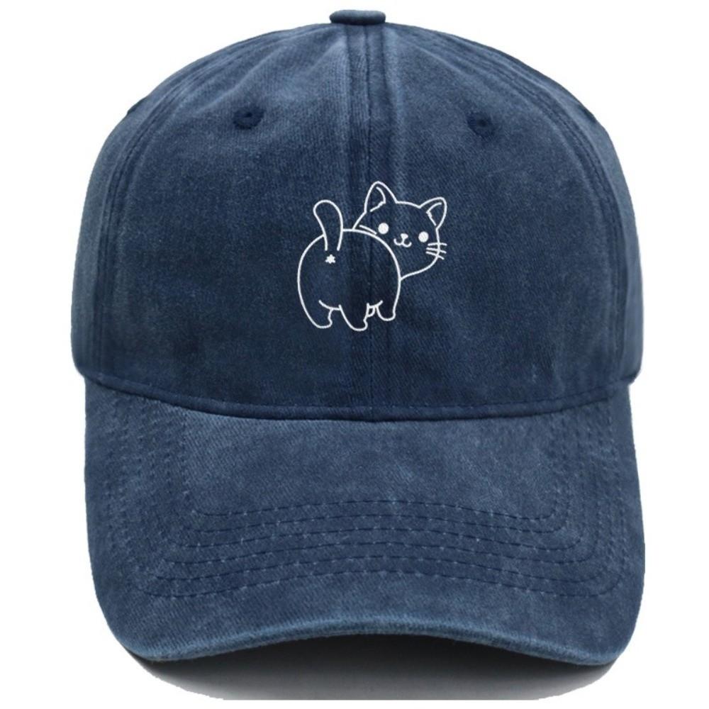 Cotton Fabric Baseball Cap Butt Cat Embroidery Baseball Hat Vintage Dad Hat  Outdoor