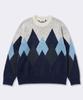 POLYGRAM Hairy Oversized Argyle Round Knit - Navy