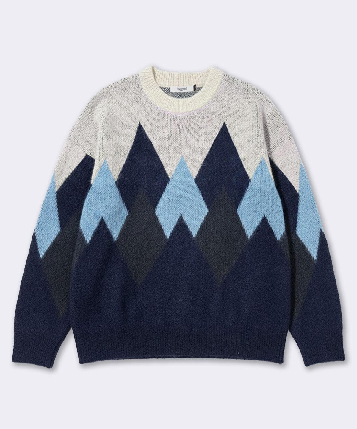 Polygram Hairy Oversized Argyle Round Knit - Navy Navy/Free