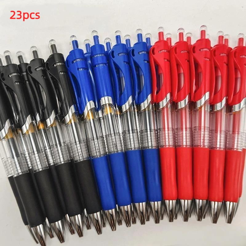 23Pcs Retractable Gel Ink Pen Large Capacity 0.5Mm Gel Ink Pens Black/Red/Blue Replaceable Refill Stationery School Supplies