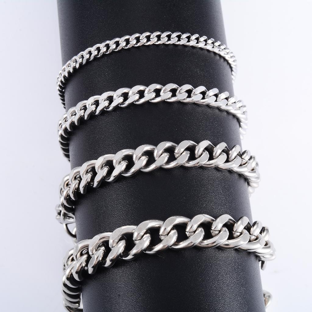 Men's Chunky Stainless Steel Miami Cuban Chain Bracelet Punk Wristband Silver Color Bangle Jewelry Accessory for Foot Hand Chain