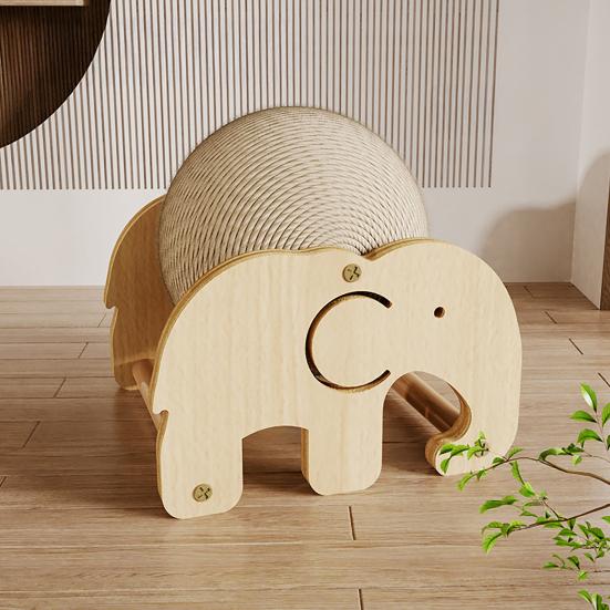 Cat Scratcher Toy Natural Sisal Scratching Ball with Wooden Base Interactive Play