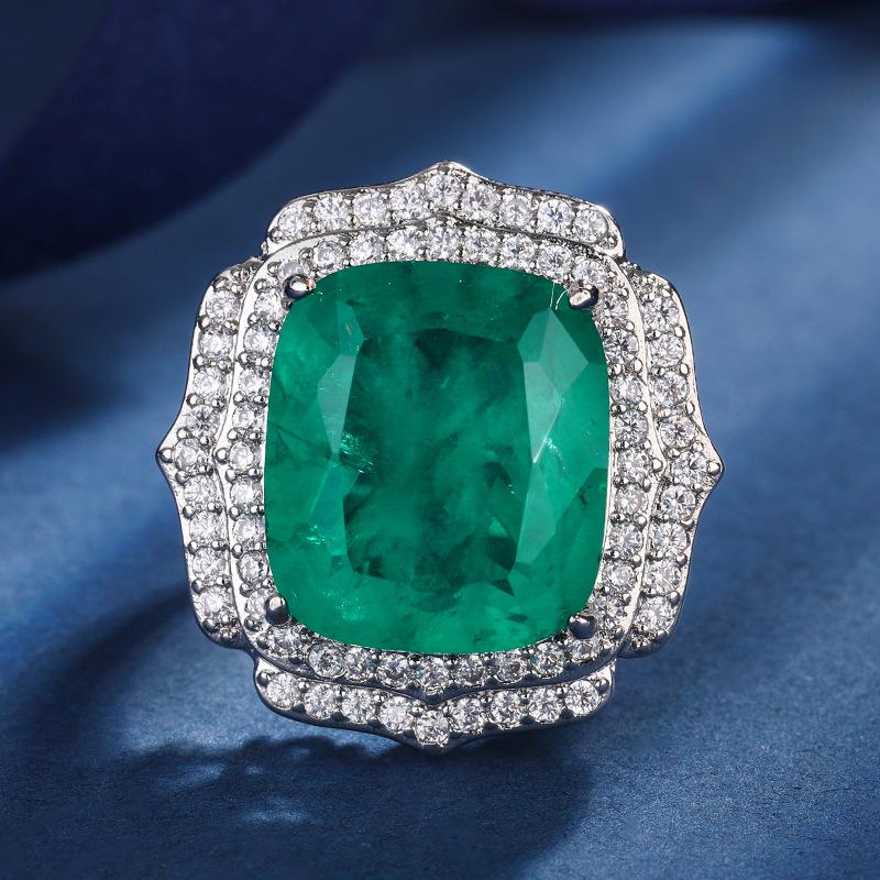 Jewelry Copper Bottom Gold-Plated Imitation Grandmother Green Light Luxury Set Pendant 1 Ring 4 * 16 Earrings 12 * 14