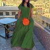 Women's V Neck Short Sleeve Maxi Dress Oversized Loose Waist Ruffle Tiered Big Swing Long Dress With Side Pockets For Spring Summer Street Vacation