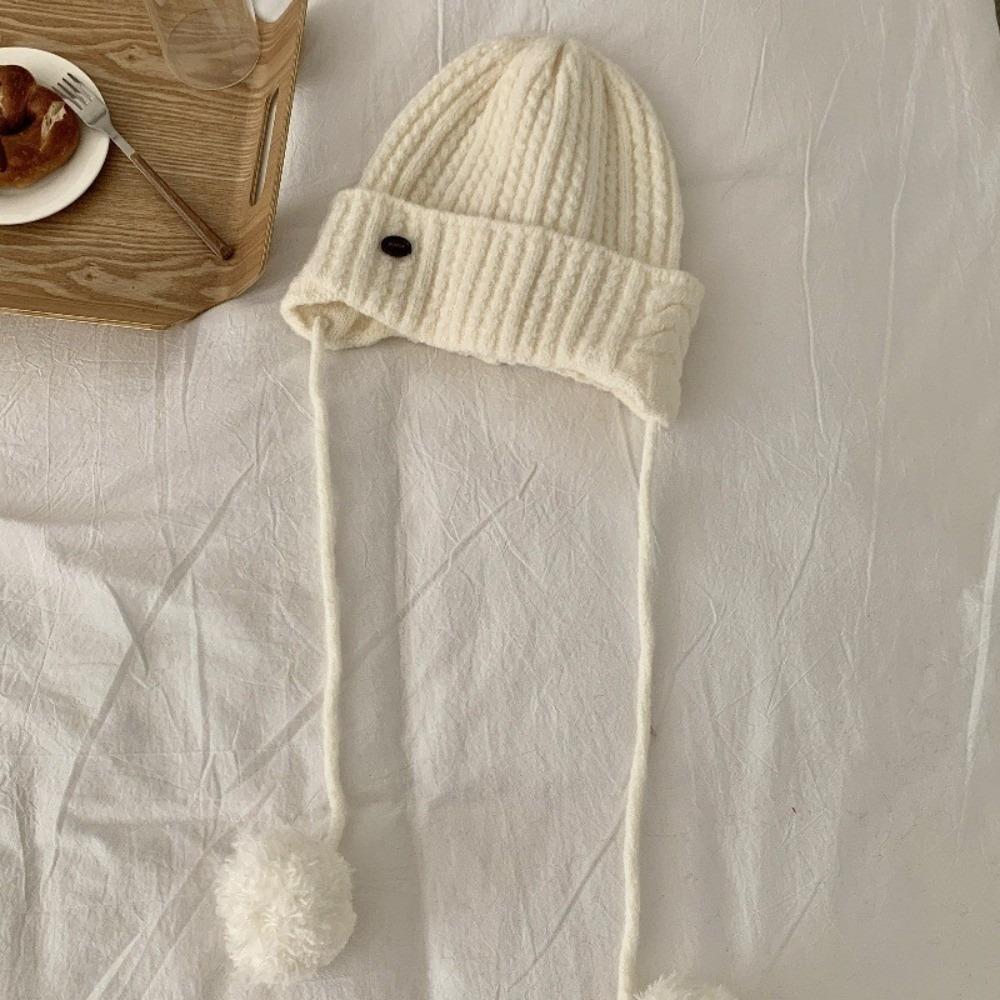 Windproof Y2k Knitted Cap Thick Beanie Hats Japanese Pom-pom Knit Cap  Outdoor