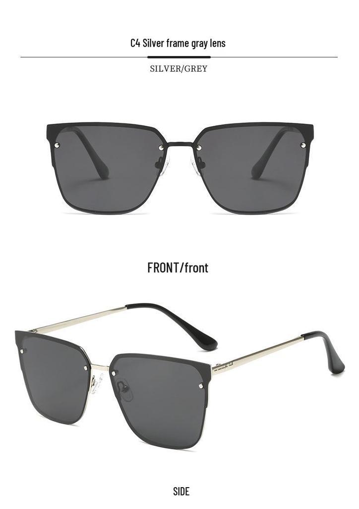 Trendy European & American Large Frame Street Style Polarized Metal Sunglasses for Outdoor Casual Wear