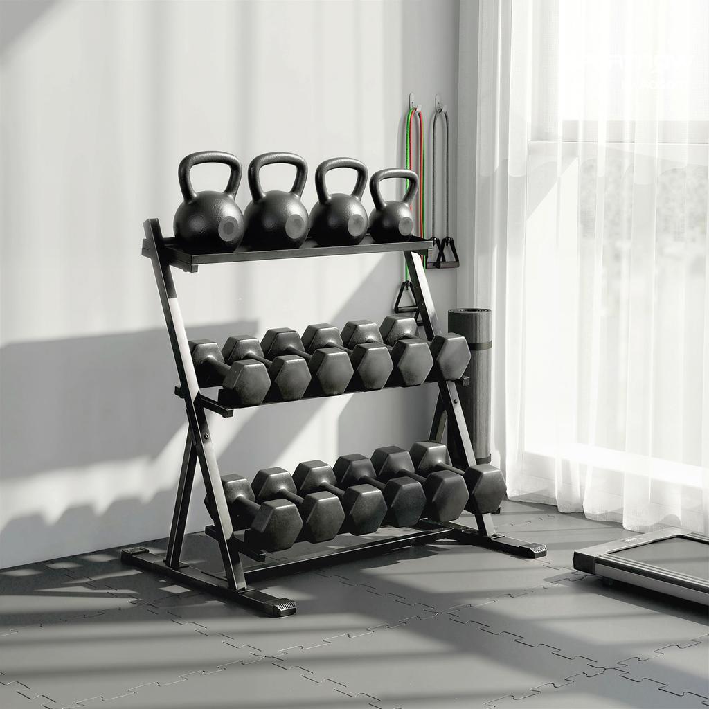 Adjustable Three-Tier Dumbbell Rack Max. 200kg Non-Slip Dumbbell Stand with Adjustable Rods