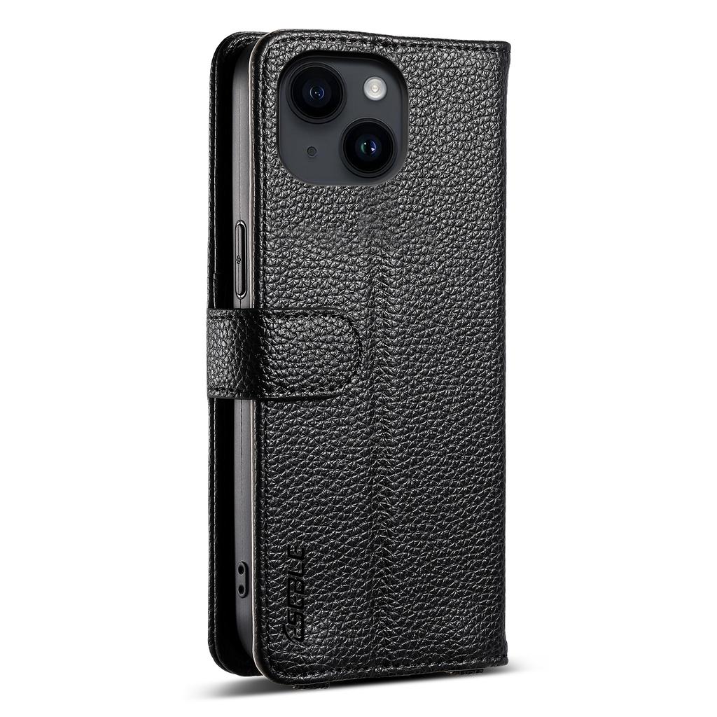 ESEBLE E11 For iPhone 15 Case Zipper Pocket Litchi Texture Leather Phone Cover with Mirror and Wrist Strap