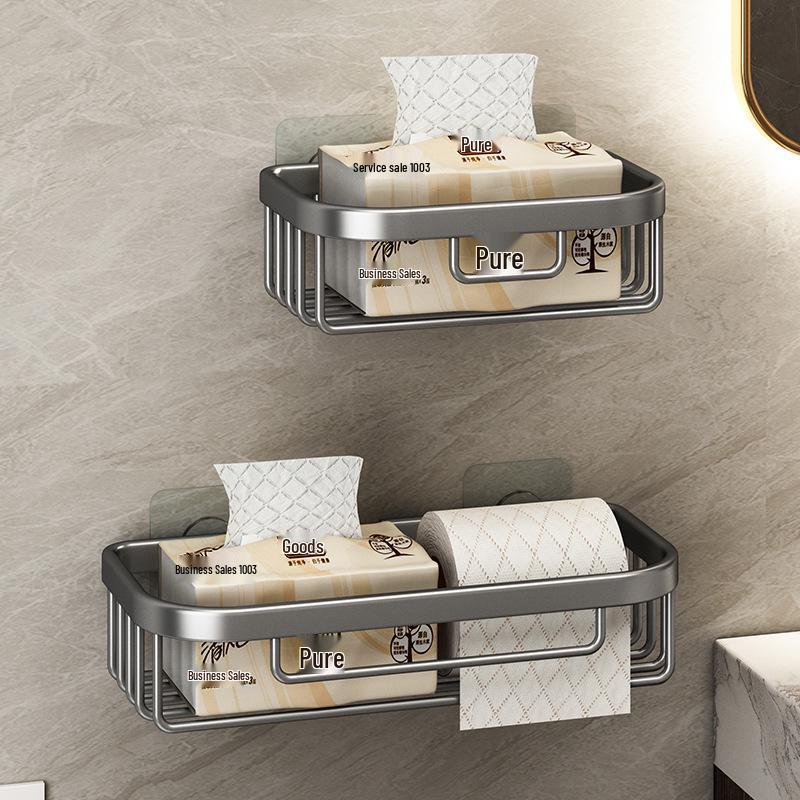 Punch-Free Wall-Mounted Bathroom Toilet Paper Holder - Washroom Roll Tissue Storage Box