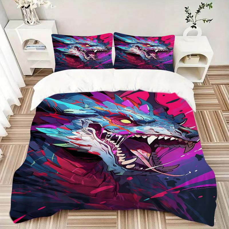 3pcs Bedding Set Dragon Includes 1 Comforter + 2 Pillowcases, Without Pillow Inserts, Soft Comfortable, Lightweight Breathable, Printed Home