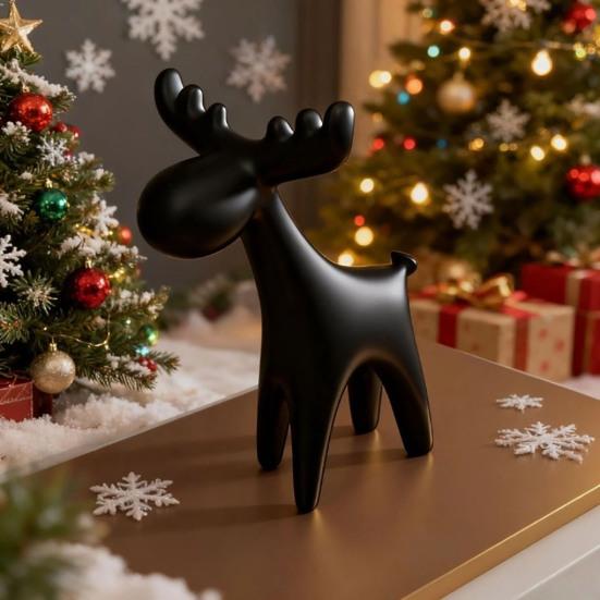 Reindeer Figurine 3D Printed Small Deer Statue Christmas Tabletop Ornament for TV Stand Shelf Wine Rack Cabinet Mantle Decoration