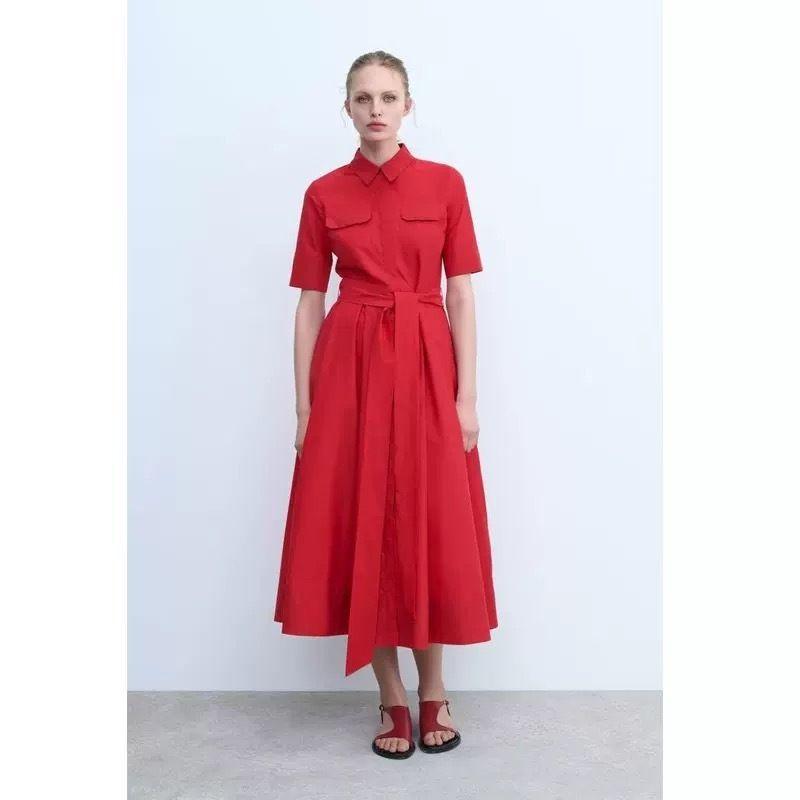 Za Export New Arrival Women's Clothing ZR Fashion Style Fashion Silm Waist-Controlled Lace-up Poplin Dress 2640360