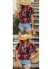 Women's Colorful Floral Print V-Neck Short-Sleeve Top - Summer Fashion