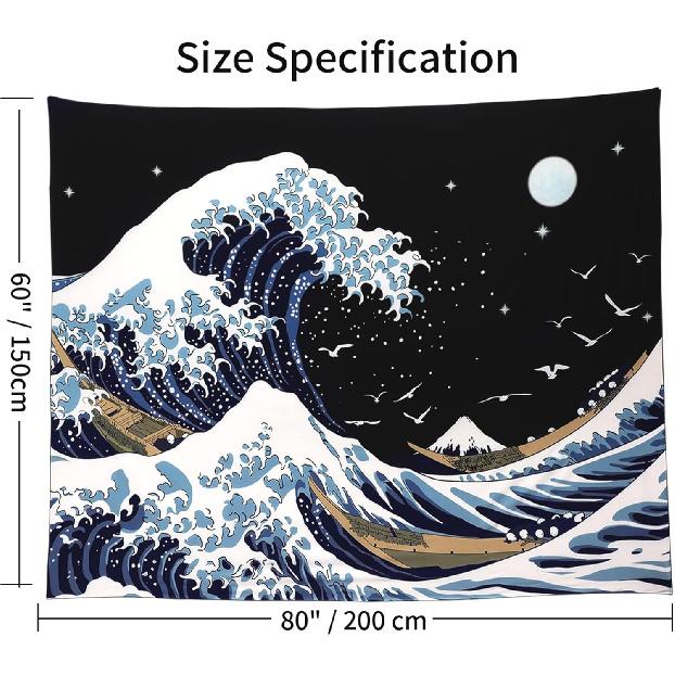 Pentasmile Wall Tapestry for Bedroom Aesthetic Japanese The Great Wave off Kanagawa Tapestries Large Trippy Tapestrys Black Art Tapistry Wall Hanging