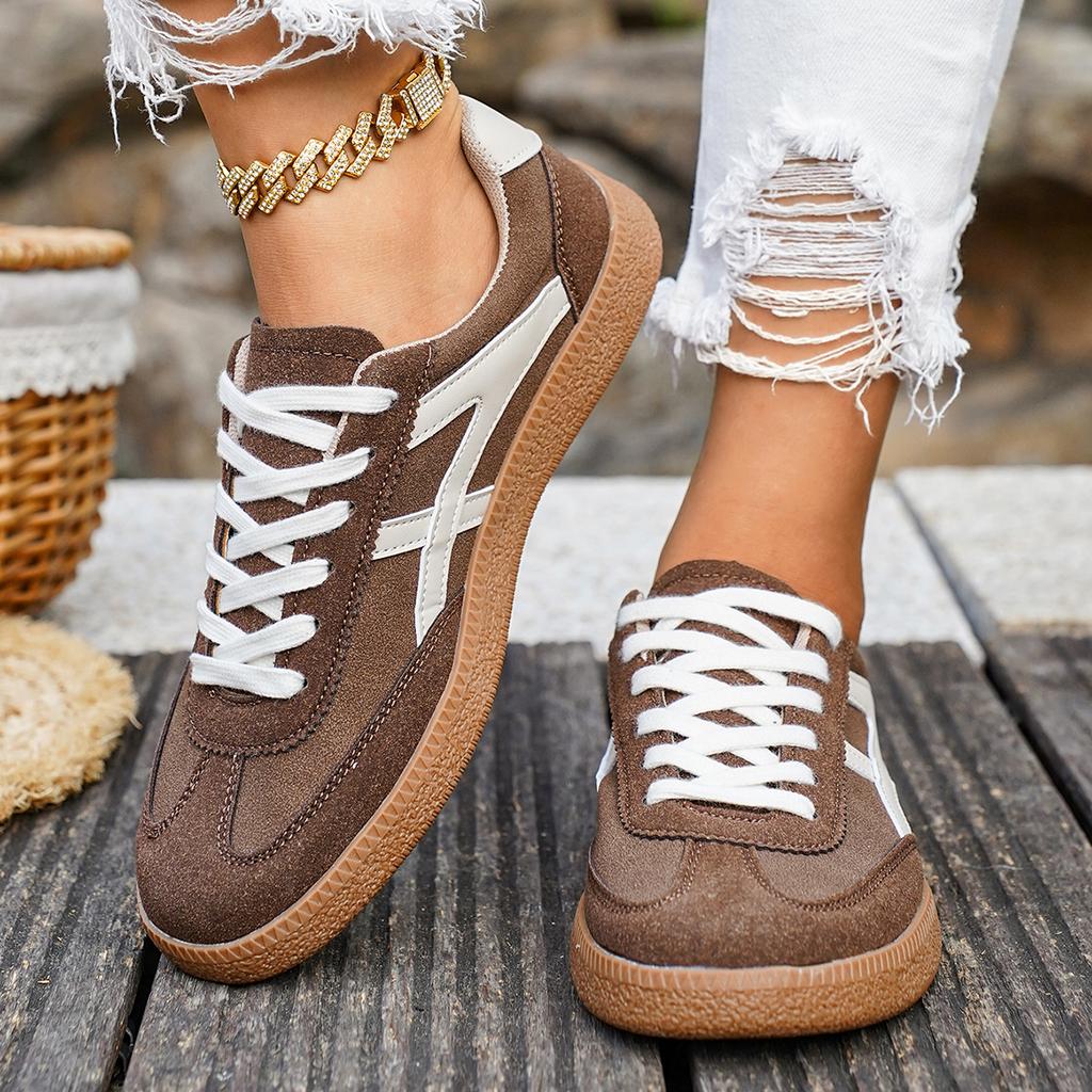 Mote Damesneakers Mote Casual Ballerinas Vulkaniserte Sko Mote Rund Tå Snøring Komfortable Flate Sko for Kvinner