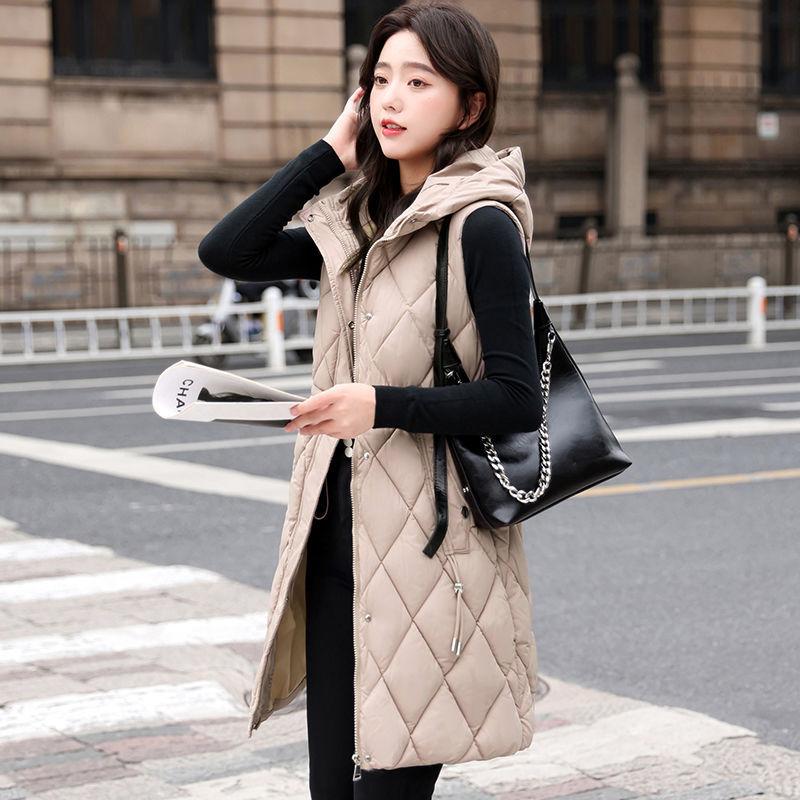 

Зимняя новая средняя и длинная выше колена большого размера с капюшоном пуховый жилет хлопковый жилет женский жилет Tide 2XL 140-77.5 kg