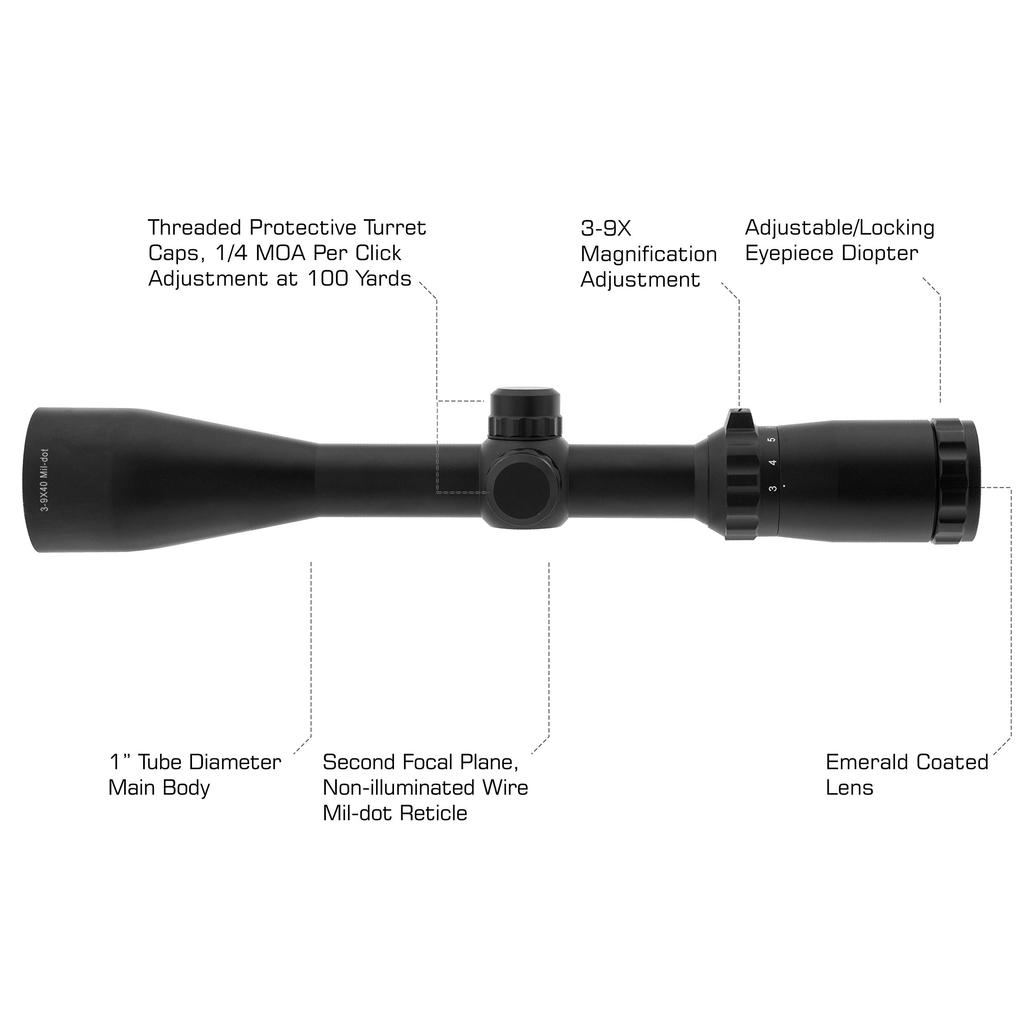 UTG Dot Sight TRUE HUNTER Classic Scope Black 3-9X40 1" Mil-dot SCP-3940EW