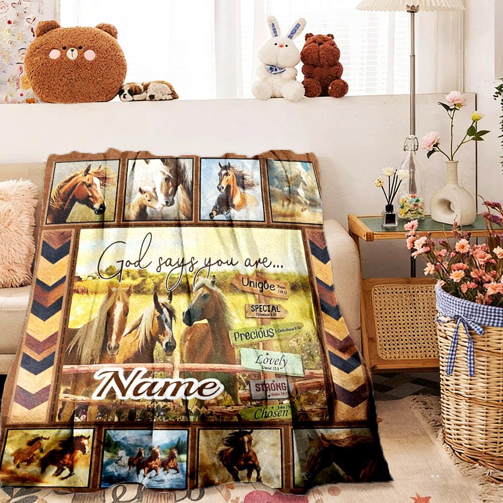 Horse Collage Customize Your Name Home Blankets Comfortable Soft Lightweight Allseason Multipurpose Blanket For Picnics Sofas Offices Beds Living
