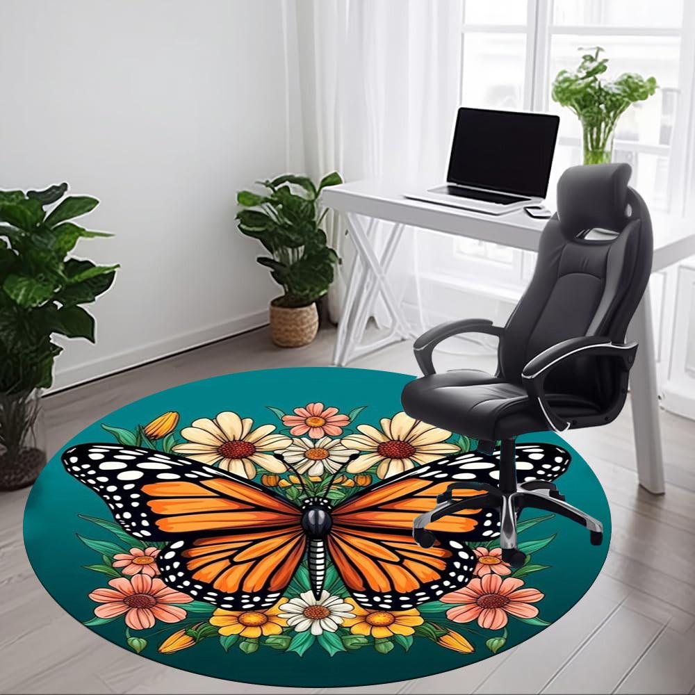 1pc Butterfly Floral Pattern Chair Carpet for Office Non-Slip Mat for Office - Decorative Floor Mat yy251030187
