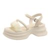 thick-soled pearl one-word buckle fairy wind sandals female 2025 summer Korean version new muffin casual beach sandals female