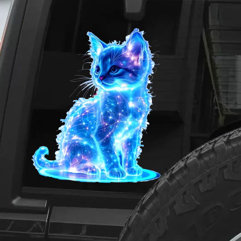 1 Piece Car Window Decoration Charming Blue Cat Motorcycle Stickers Waterproof For Scooter Fuel Tank Front Fairing Vinyl Decals