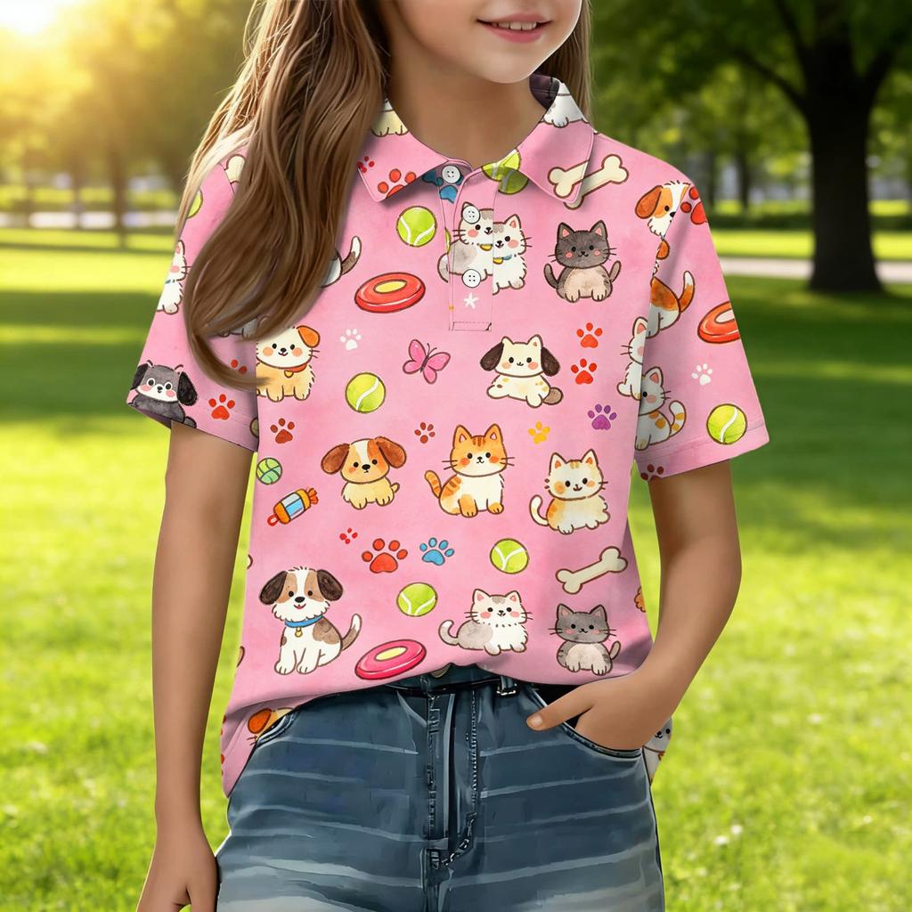 Kids Casual Short Sleeve Polo Shirt Animal Print Lightweight Soft Fabric Comfortable Fit Durable Stitching Breathable Material