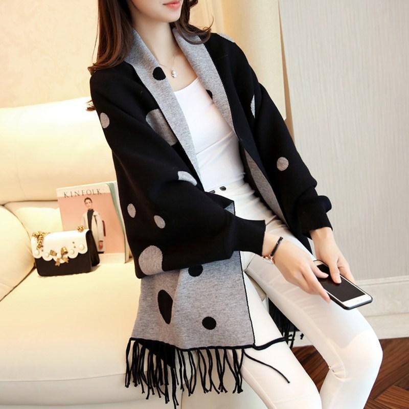 Cape shawl jacket sweater women's autumn and winter new collection tassel knitted cape loose scarf cardigan