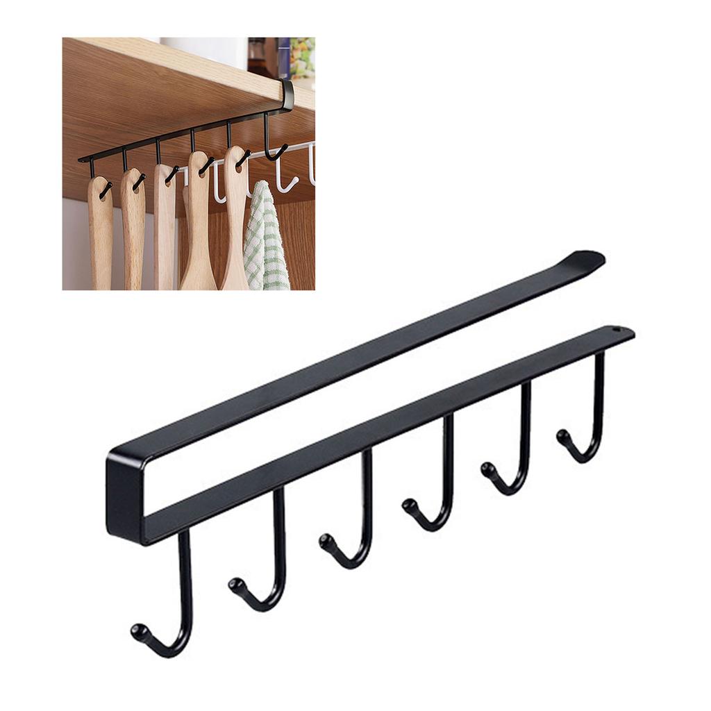 6 Hooks Under Cabinet Hangers No Drilling Under Cabinet Mug Holder Rack Multifunctional Iron Hook
