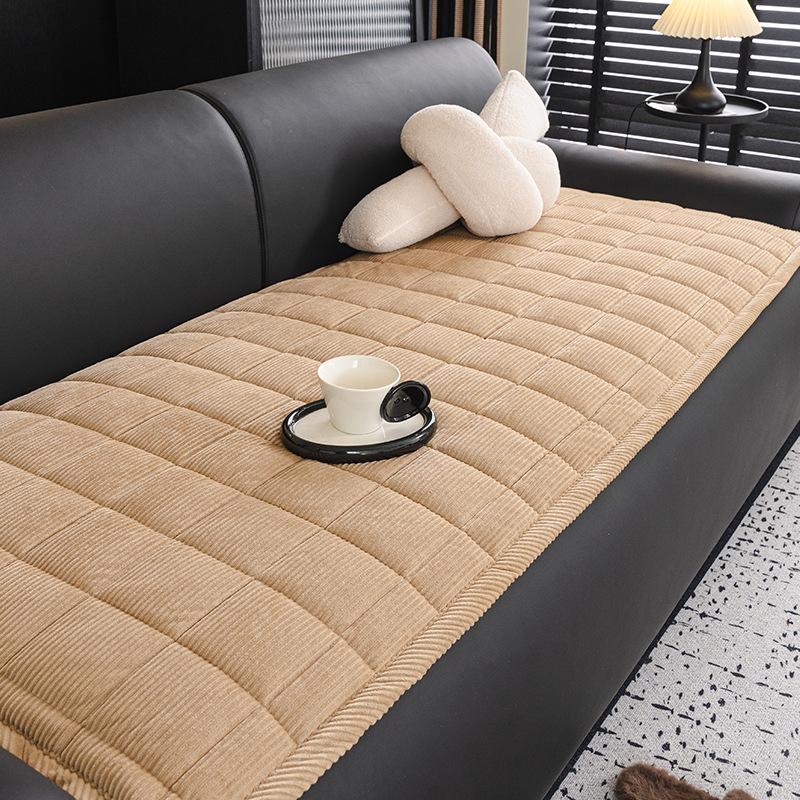 2025 Modern Minimalist Non-Slip Seat Cushion New Corduroy Grid Quilted Sofa Mat Winter Warm Thickening Plush Cushion Universal