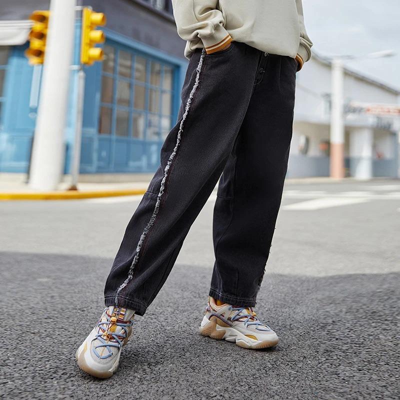 Li Ning Sports Basketball Series Runway Style Loose Wash Denim Pants Women bottoms Black AJQR004-2