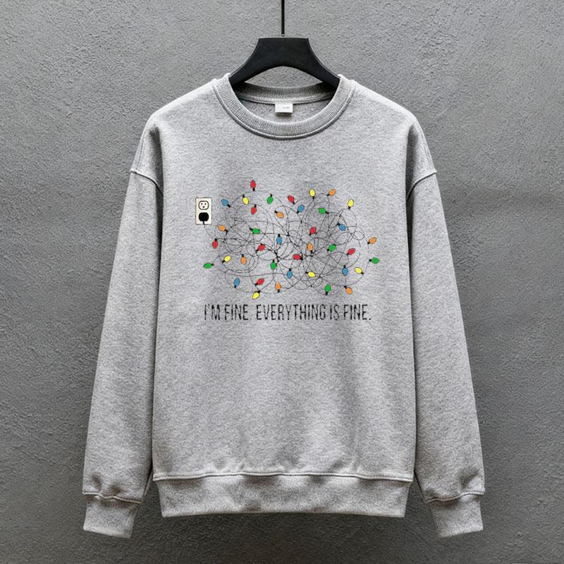

Im Fine Everything Is Fine Christmas Funny Sweatshirt Women Lights Autumn and Winter Long Sleeve Keep Warm Sportswear Pullove 4XL