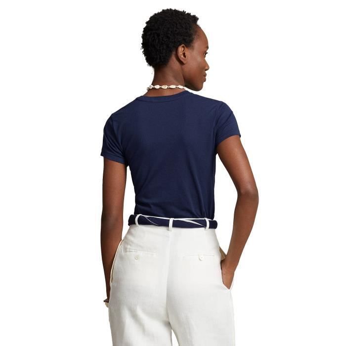 Tee Shirt Femme Ralph Lauren Bleu Marine - Col rond &amp; manches courtes - 100% coton