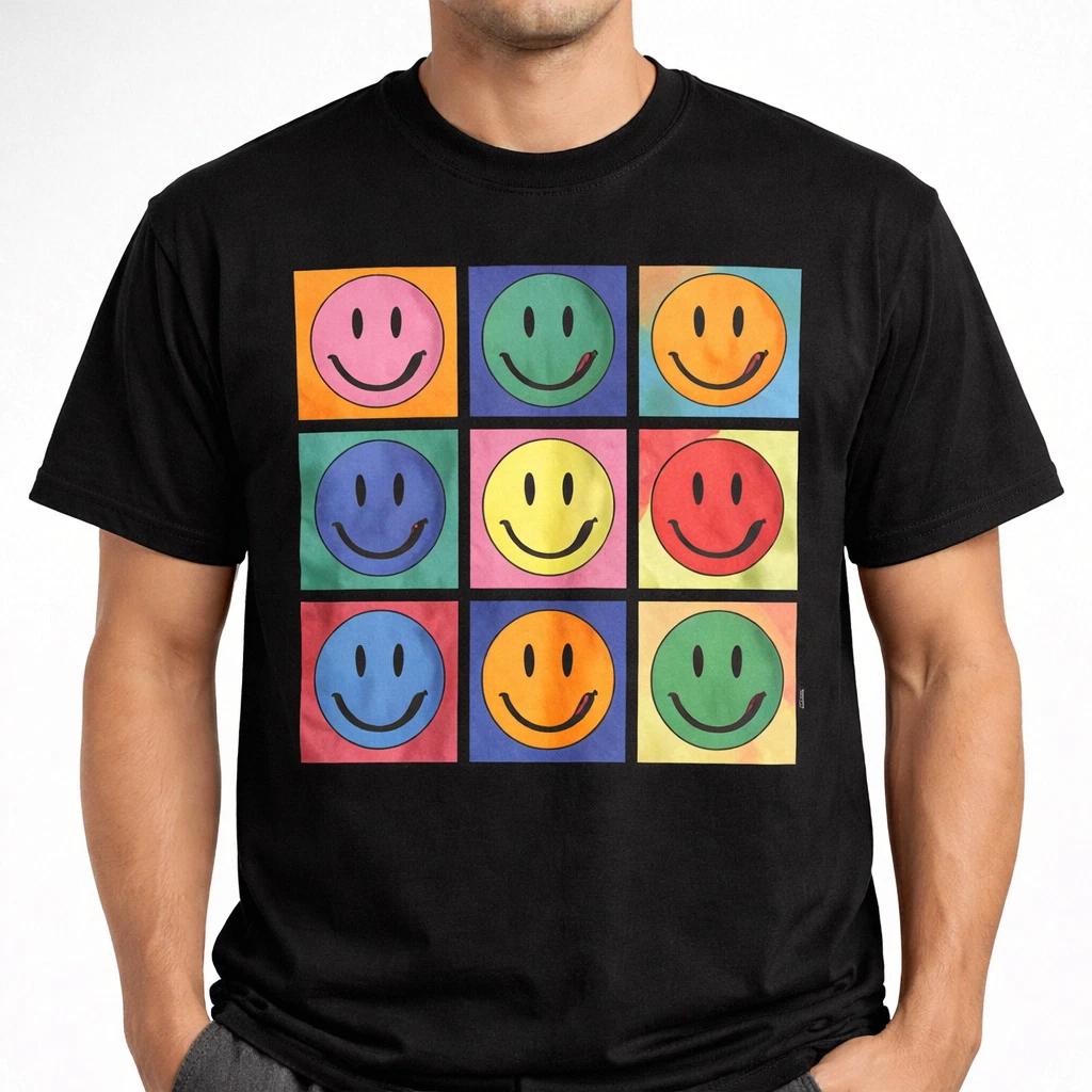 Vintage 90s Pop Art Smiley Face Graphic Tee Multicolor Shirt Unisex S-3XL M