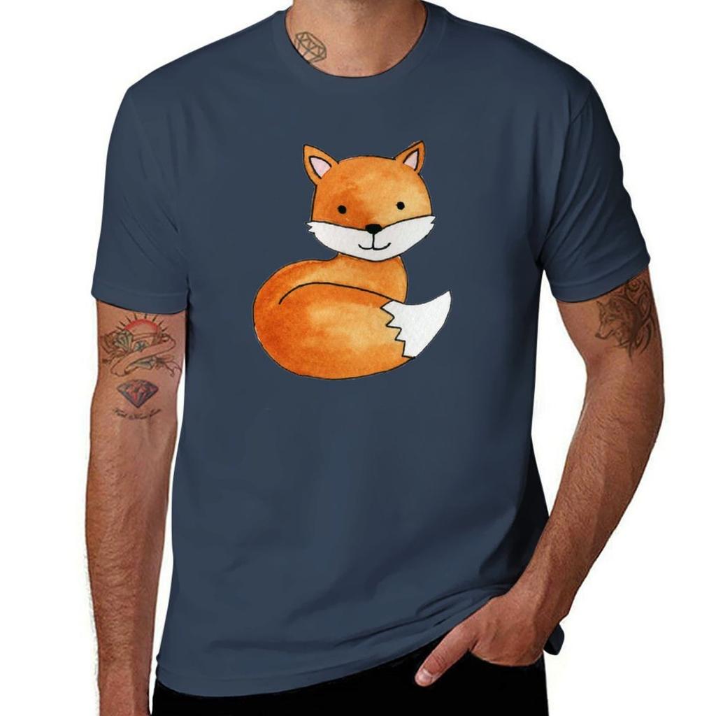 Little Fox Watercolor Tshirt Vintage Print Crew Neck Tee