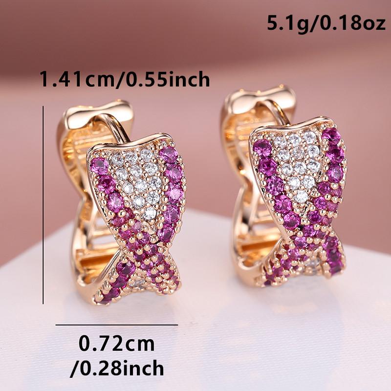 1 pár náušnic zlaté barvy s růžově červeným kamenem ve tvaru kříže, visací náušnice s háčkem, svatební šperky, dárky