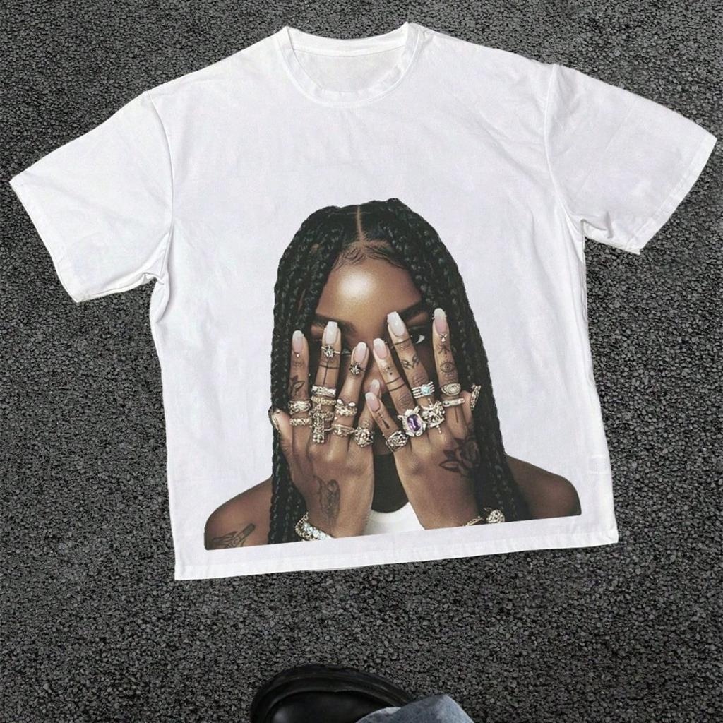 2026 New American Retro Cotton Tshirt Ins Portrait Print Highend Casual Short Sleeve Tee For Unisex